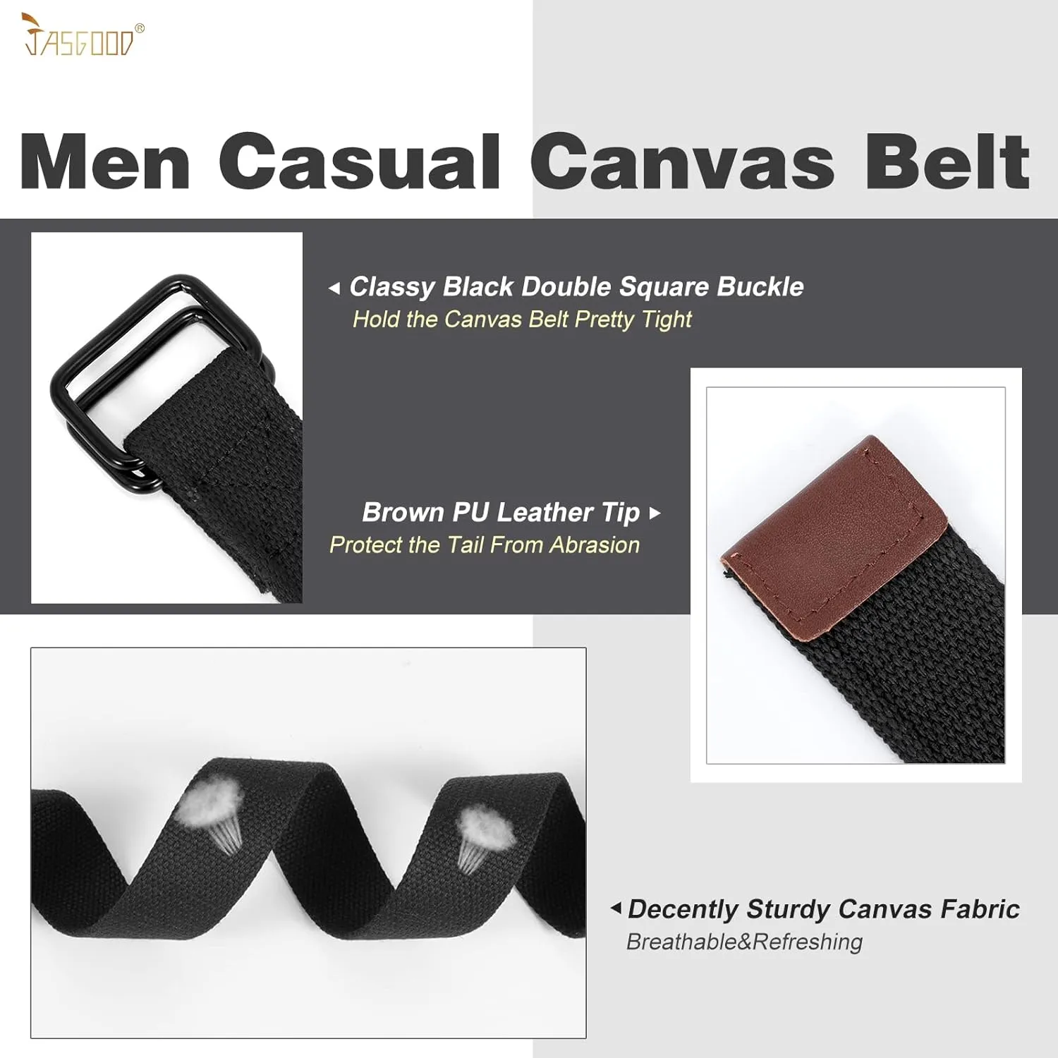JASGOOD Men Canvas Belt Web Fabric Casual Belt with Black Double D-ring 1 1/2" Wide Set of 2