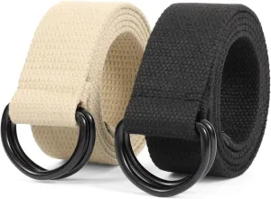 JASGOOD Men Canvas Belt Web Fabric Casual Belt with Black Double D-ring 1 1/2" Wide Set of 2