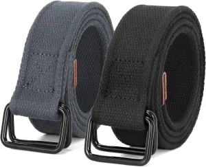 JASGOOD Men Canvas Belt Web Fabric Casual Belt with Black Double D-ring 1 1/2" Wide Set of 2