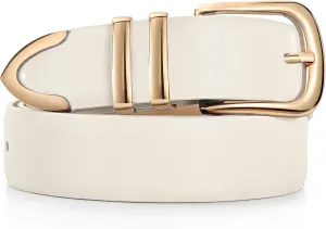 JASGOOD Women Leather Belt with Gold Buckle Ladies Fashion Faux Leather Waist Belt for Jeans Pants