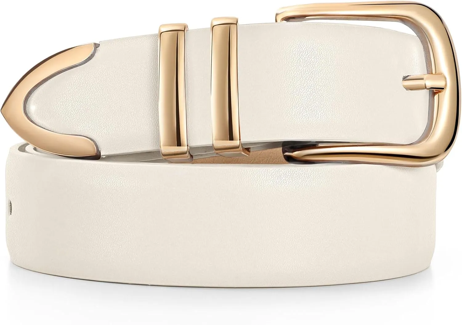 JASGOOD Women Leather Belt with Gold Buckle Ladies Fashion Faux Leather Waist Belt for Jeans Pants