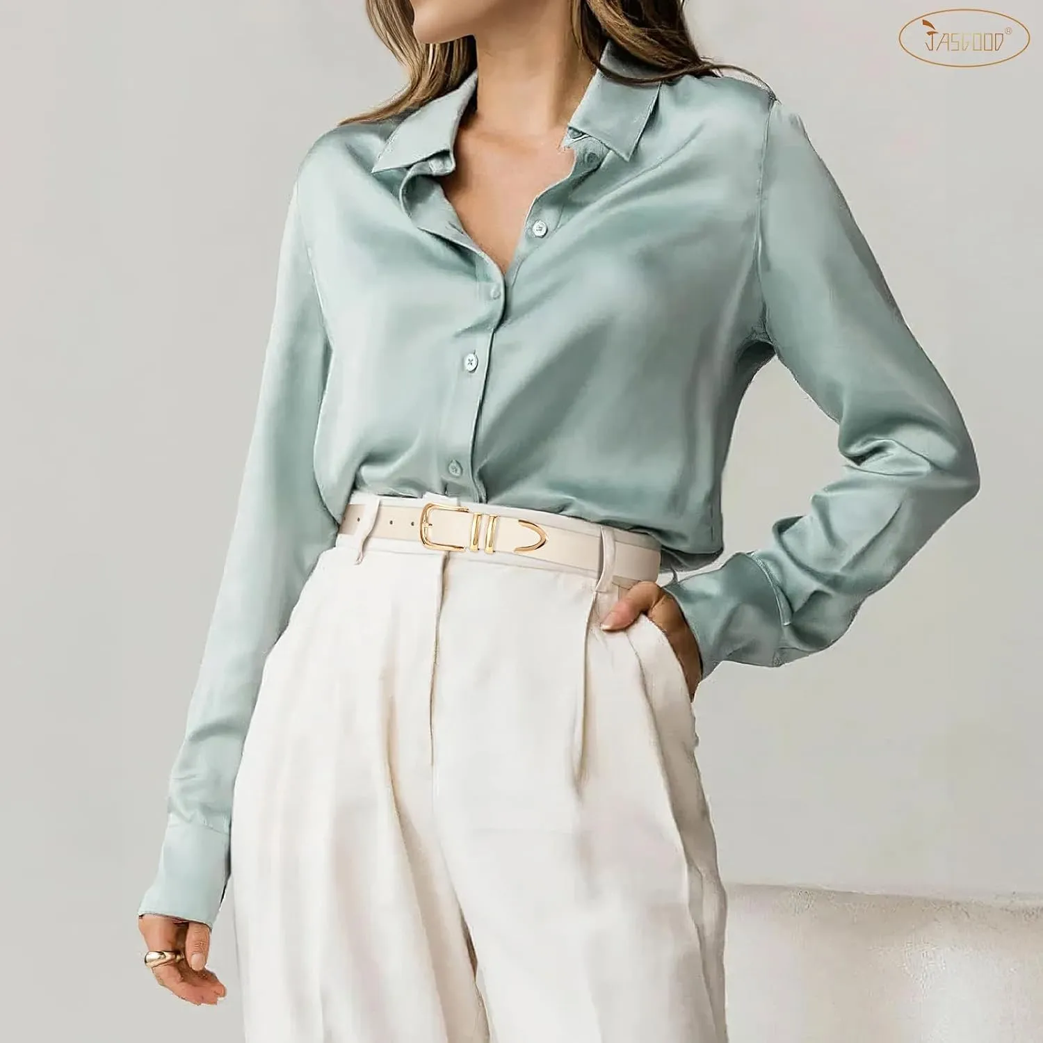 JASGOOD Women Leather Belt with Gold Buckle Ladies Fashion Faux Leather Waist Belt for Jeans Pants