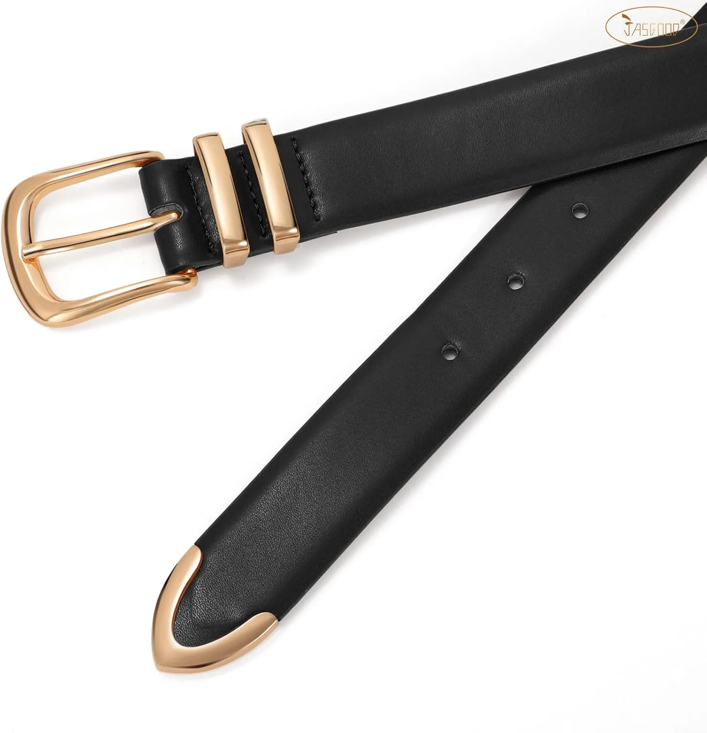 JASGOOD Women Leather Belt with Gold Buckle Ladies Fashion Faux Leather Waist Belt for Jeans Pants