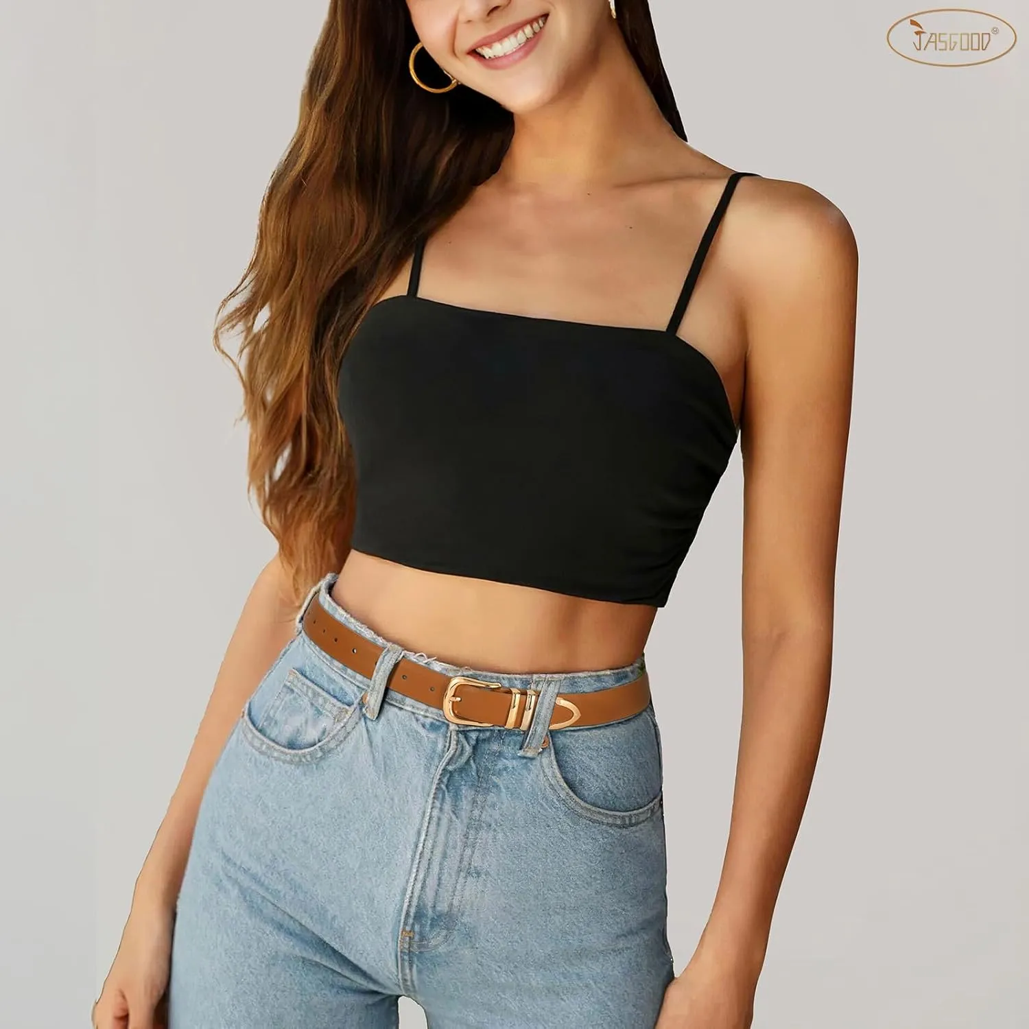 JASGOOD Women Leather Belt with Gold Buckle Ladies Fashion Faux Leather Waist Belt for Jeans Pants