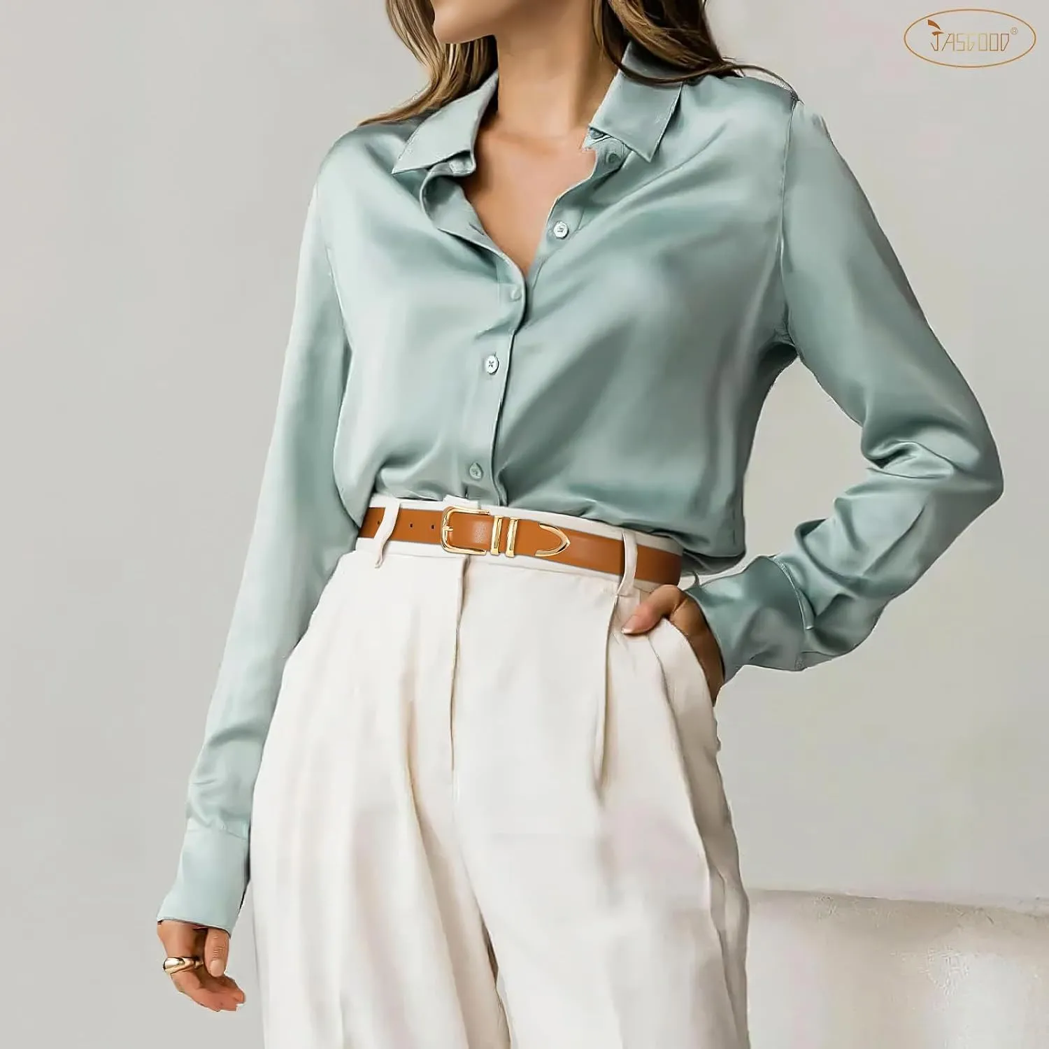 JASGOOD Women Leather Belt with Gold Buckle Ladies Fashion Faux Leather Waist Belt for Jeans Pants