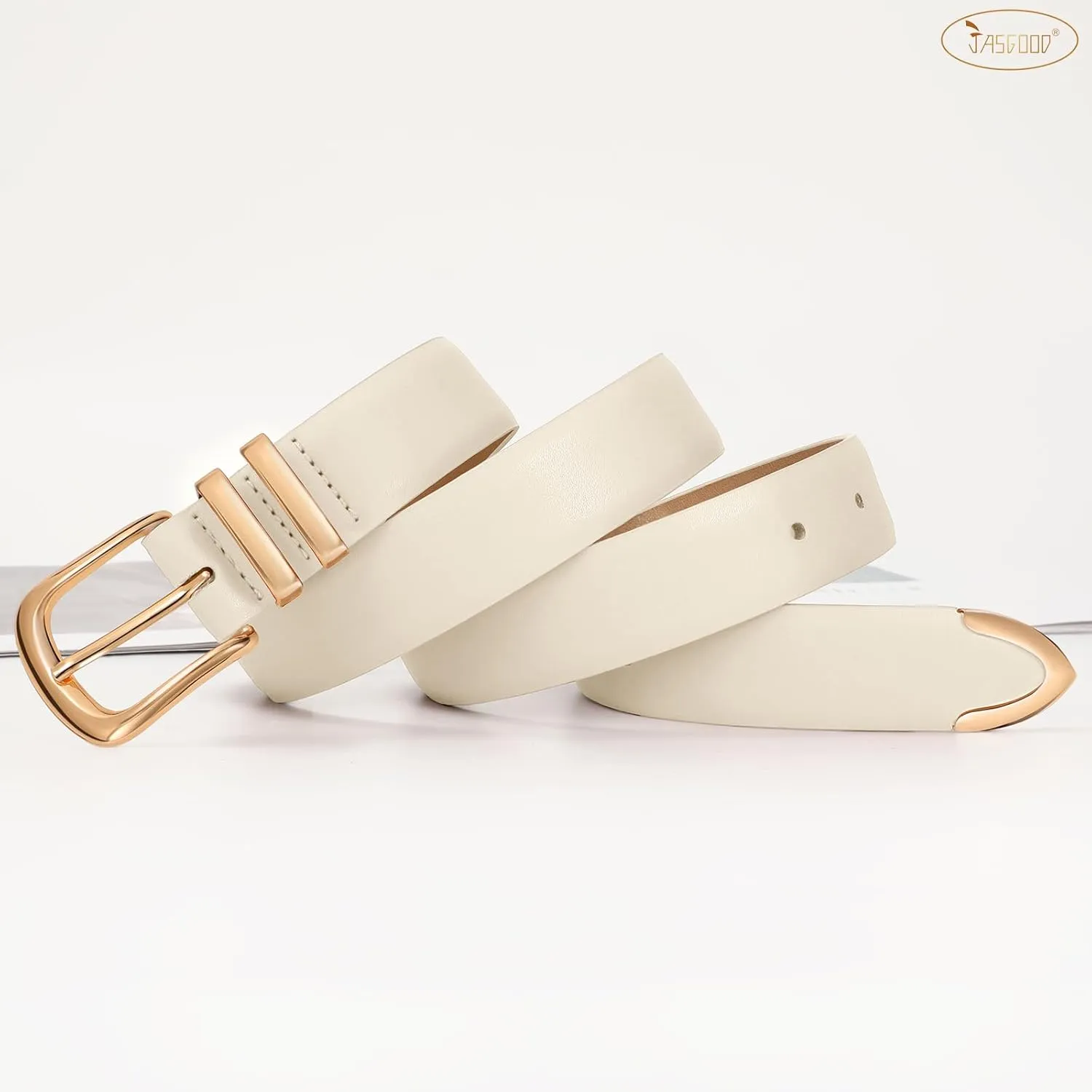 JASGOOD Women Leather Belt with Gold Buckle Ladies Fashion Faux Leather Waist Belt for Jeans Pants