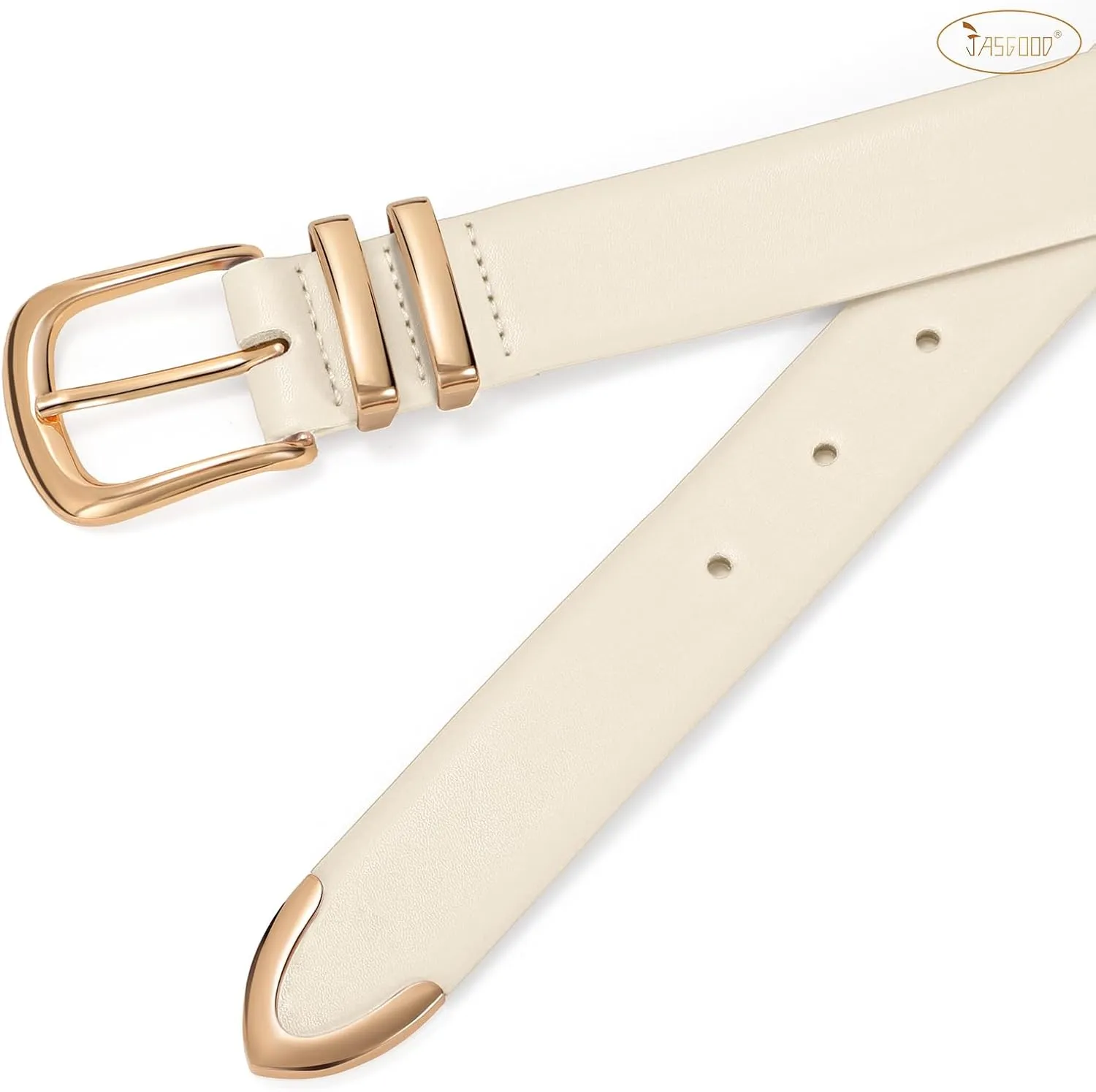 JASGOOD Women Leather Belt with Gold Buckle Ladies Fashion Faux Leather Waist Belt for Jeans Pants