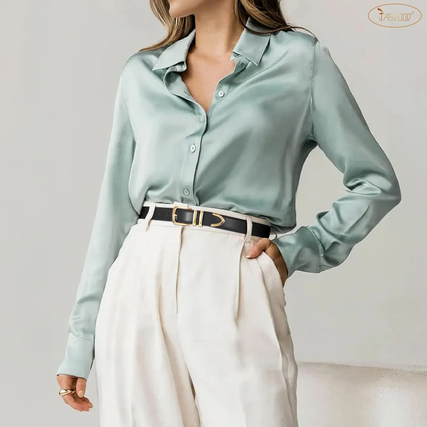 JASGOOD Women Leather Belt with Gold Buckle Ladies Fashion Faux Leather Waist Belt for Jeans Pants