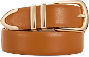 JASGOOD Women Leather Belt with Gold Buckle Ladies Fashion Faux Leather Waist Belt for Jeans Pants