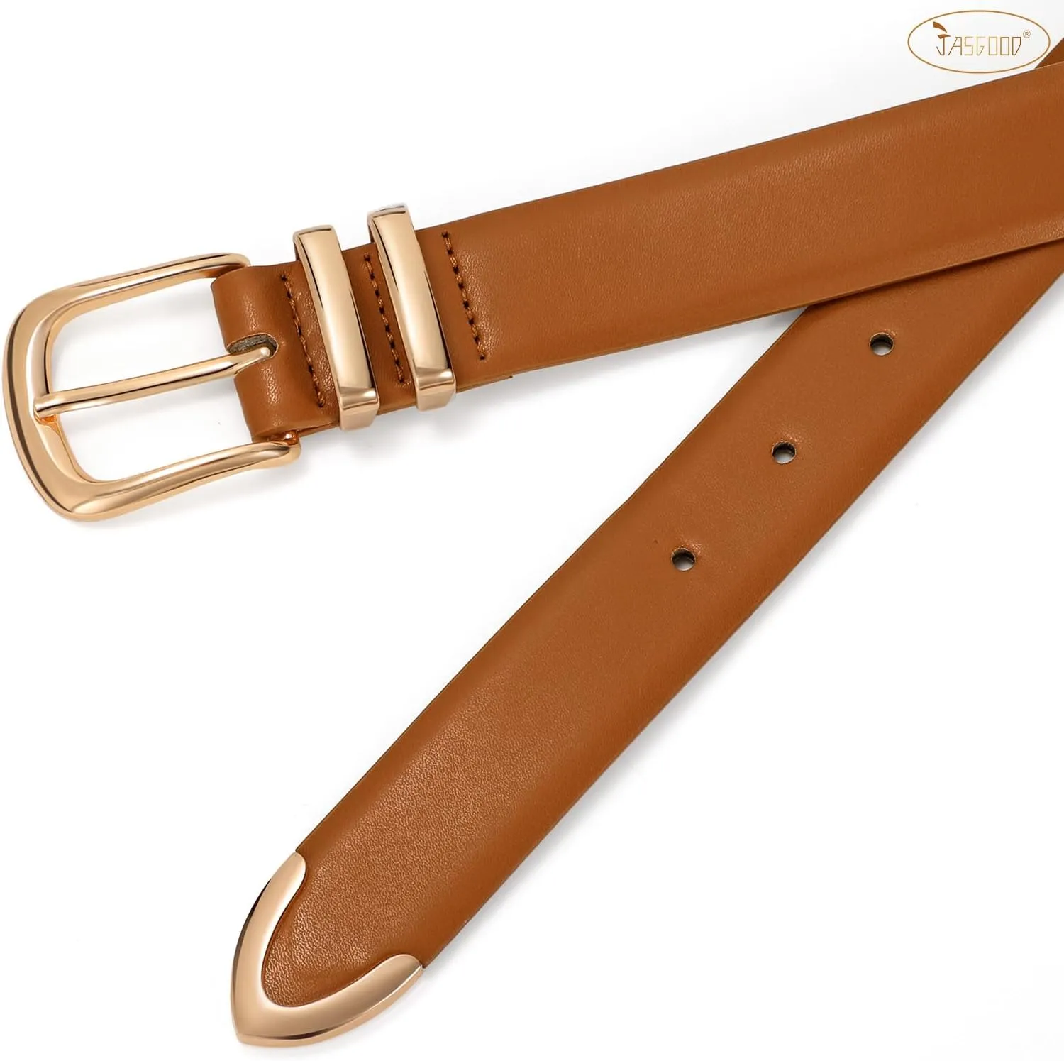JASGOOD Women Leather Belt with Gold Buckle Ladies Fashion Faux Leather Waist Belt for Jeans Pants