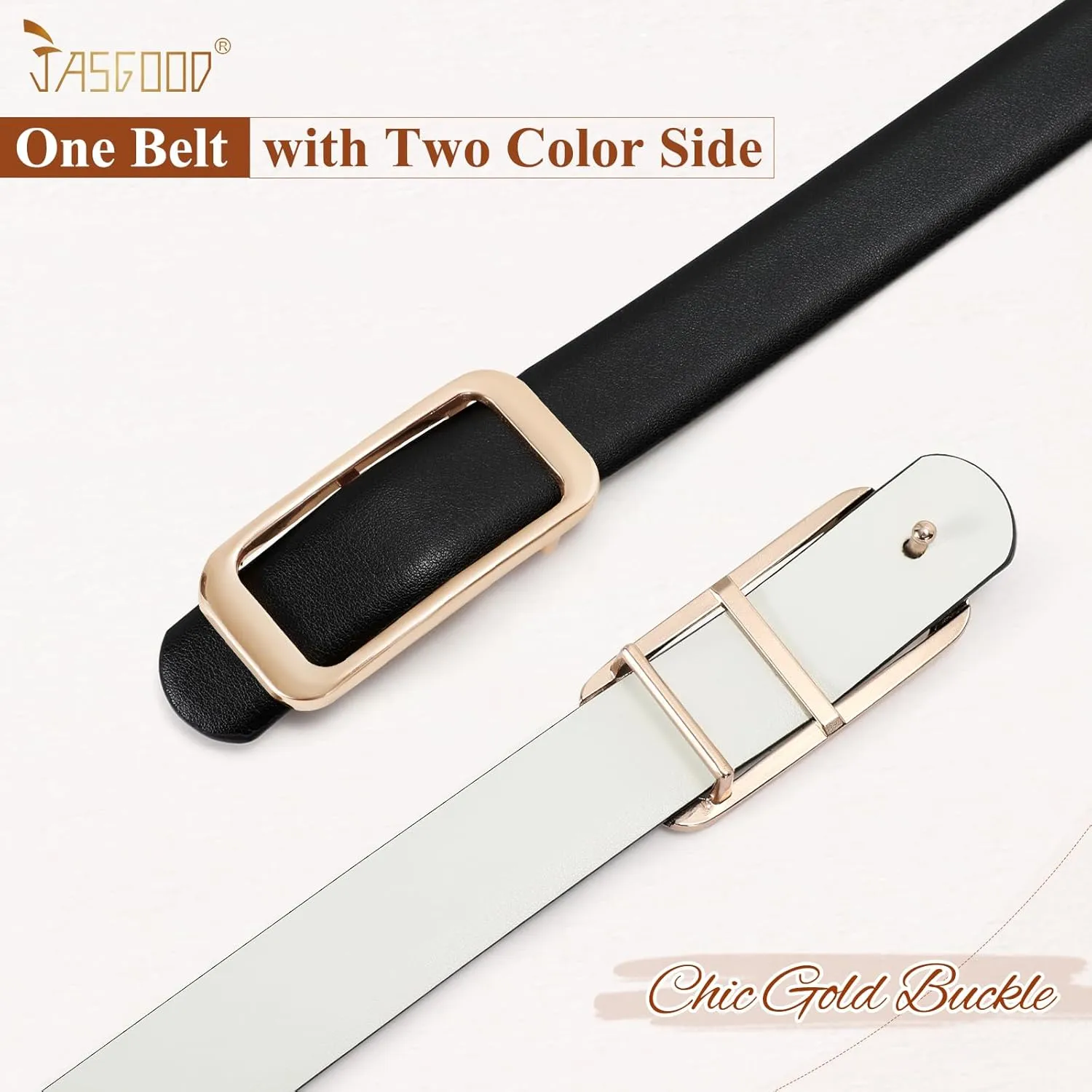 JASGOOD Women Reversible Leather Belt for Pants Jeans Ladies Waist Belt for Dresses