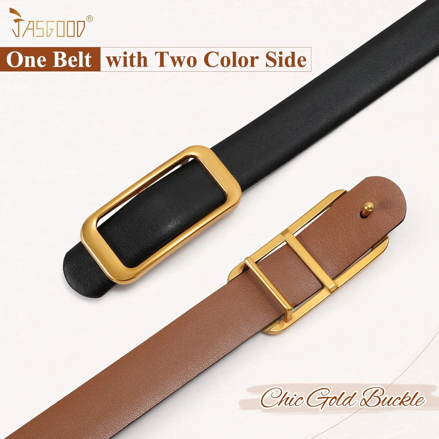 JASGOOD Women Reversible Leather Belt for Pants Jeans Ladies Waist Belt for Dresses
