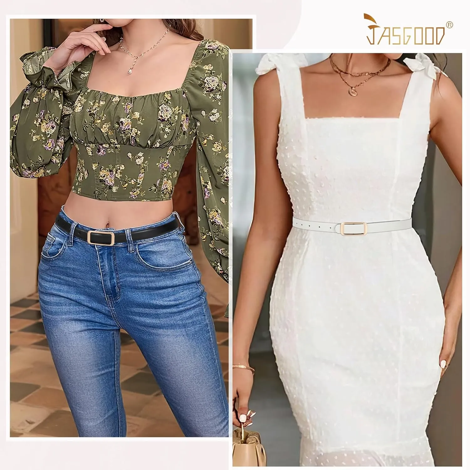 JASGOOD Women Reversible Leather Belt for Pants Jeans Ladies Waist Belt for Dresses