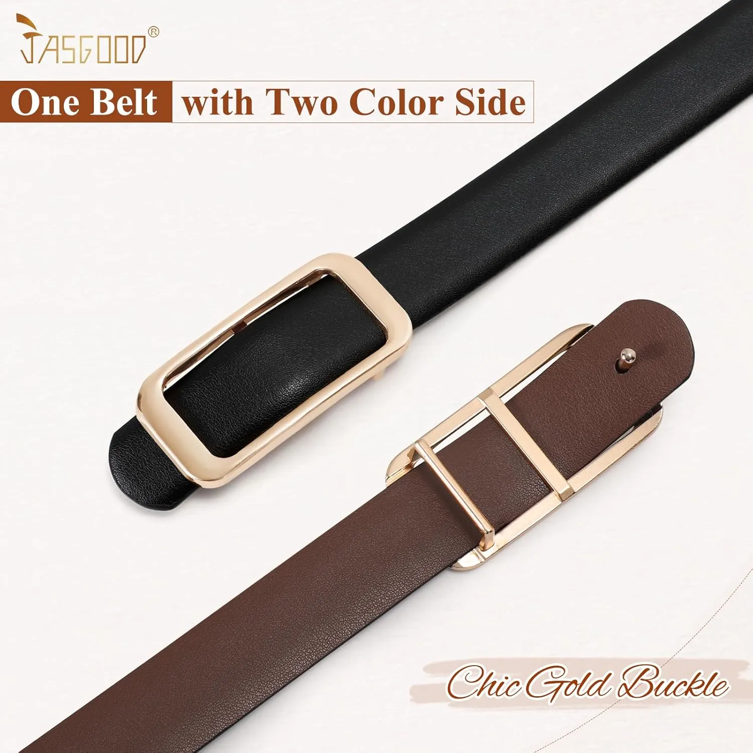JASGOOD Women Reversible Leather Belt for Pants Jeans Ladies Waist Belt for Dresses