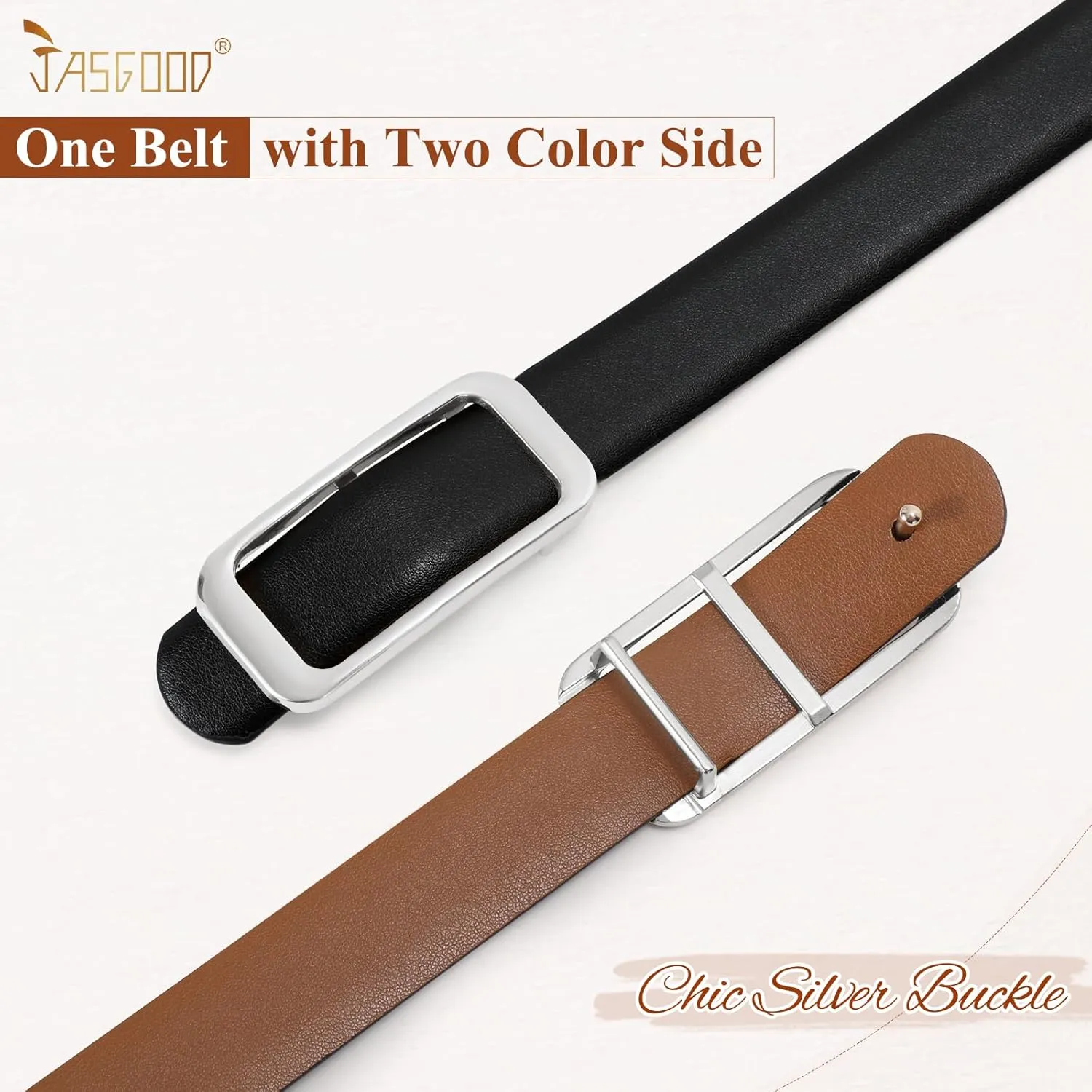 JASGOOD Women Reversible Leather Belt for Pants Jeans Ladies Waist Belt for Dresses