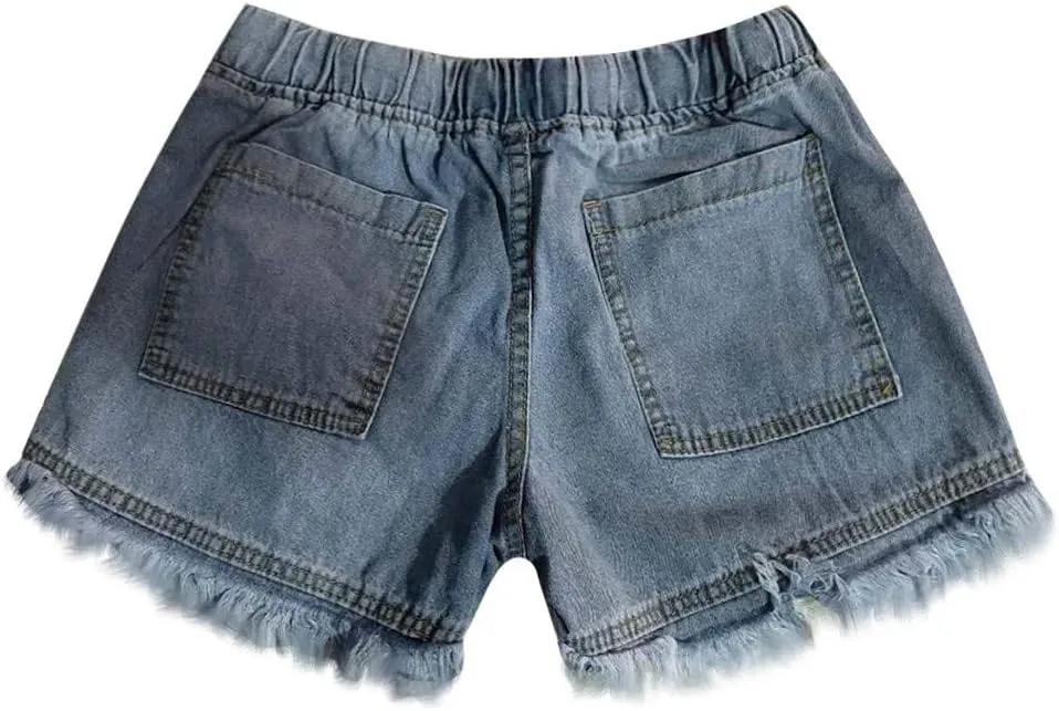 Jean Shorts for Women Casual Loose Fit Drawstring Elastic High Waisted Tassels Shorts Fashion Comfort Shorts with Pockets