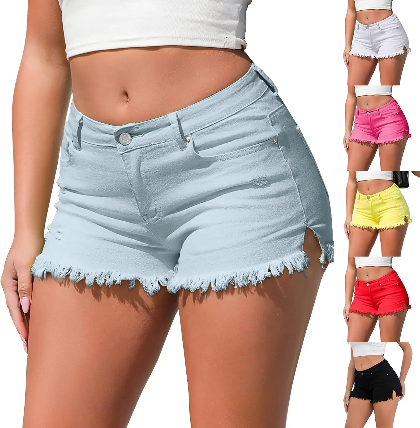 Jean Shorts Womens High Waisted Casual Summer Stretch Denim Shorts Cut Off Frayed Hem Jean Shorts
