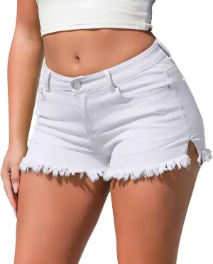 Jean Shorts Womens High Waisted Casual Summer Stretch Denim Shorts Cut Off Frayed Hem Jean Shorts