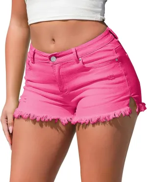 Jean Shorts Womens High Waisted Casual Summer Stretch Denim Shorts Cut Off Frayed Hem Jean Shorts
