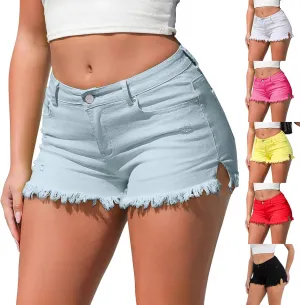 Jean Shorts Womens High Waisted Casual Summer Stretch Denim Shorts Cut Off Frayed Hem Jean Shorts