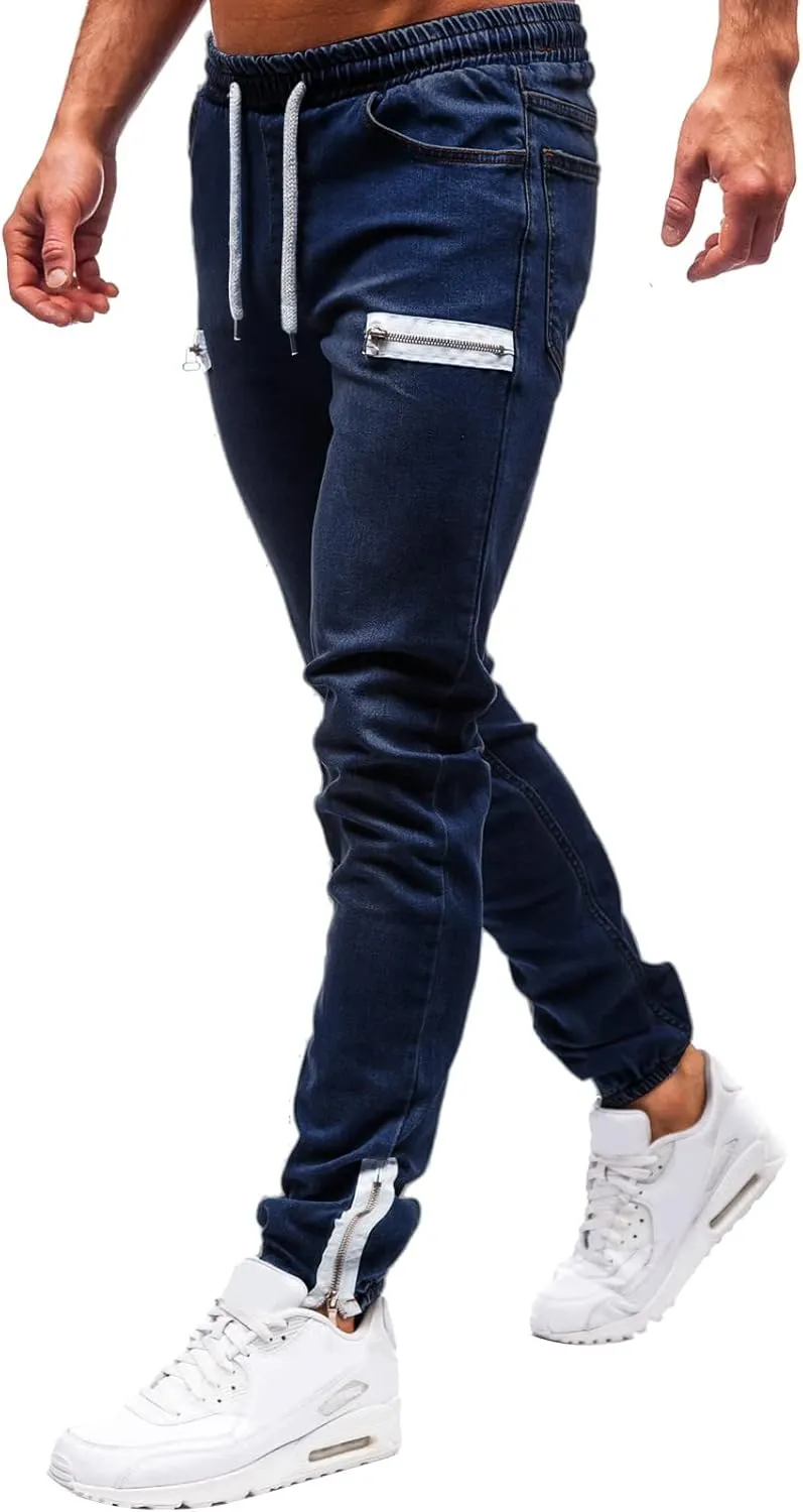 Jeans for Men Relaxed Fit Trousers Pure Colour Jean with Zipper Pocket Jean Trouser Solid Fashion Loose Wide Men's