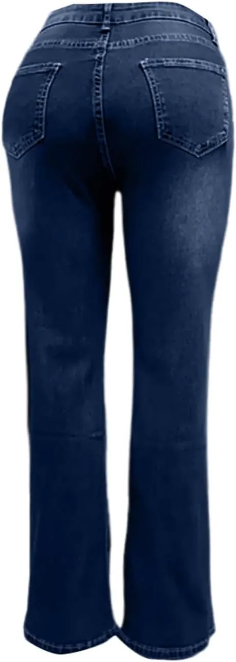 Jeans for Women Stretchy Bell Bottom High Waisted Jeans Slim Fit Flare Wide Leg Jeans Tummy Control with Pockets