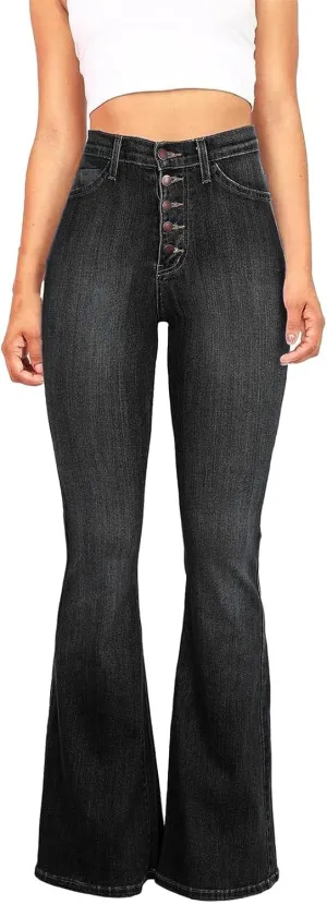 Jeans for Women Stretchy Bell Bottom High Waisted Jeans Slim Fit Flare Wide Leg Jeans Tummy Control with Pockets