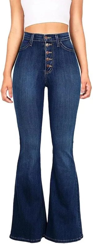Jeans for Women Stretchy Bell Bottom High Waisted Jeans Slim Fit Flare Wide Leg Jeans Tummy Control with Pockets