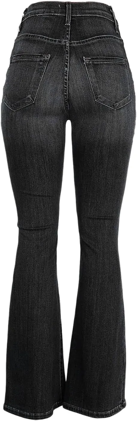 Jeans for Women Stretchy Bell Bottom High Waisted Jeans Slim Fit Flare Wide Leg Jeans Tummy Control with Pockets