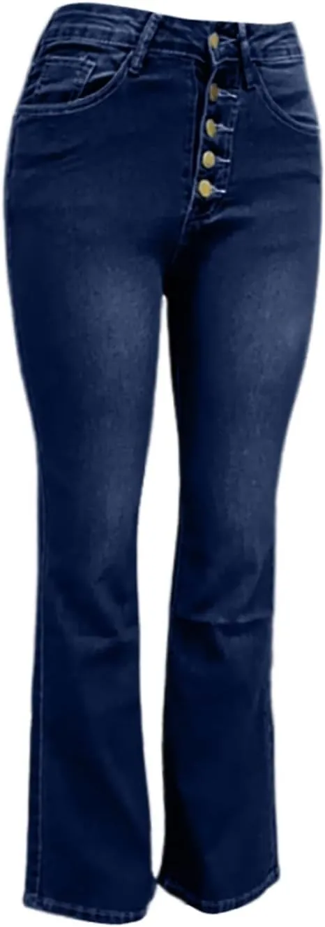 Jeans for Women Stretchy Bell Bottom High Waisted Jeans Slim Fit Flare Wide Leg Jeans Tummy Control with Pockets