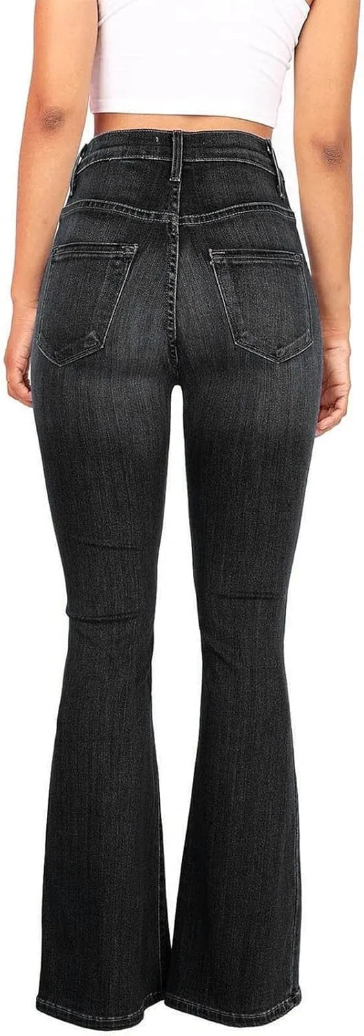 Jeans for Women Stretchy Bell Bottom High Waisted Jeans Slim Fit Flare Wide Leg Jeans Tummy Control with Pockets