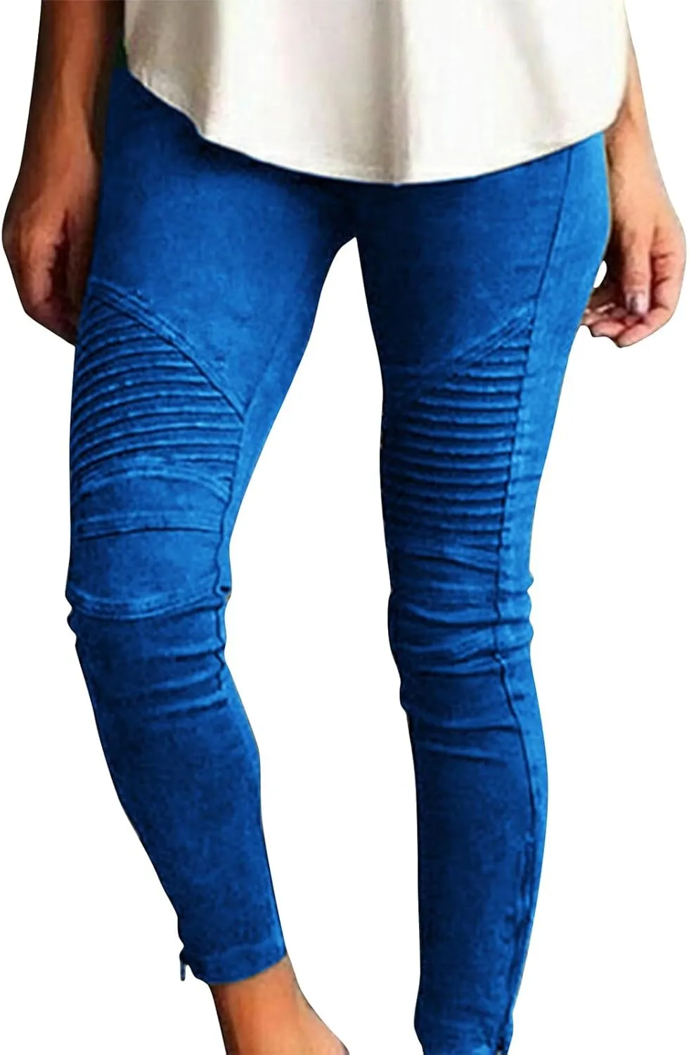 Jeggings for Women High Waist Tummy Control Pull On Jeans,Stretch Skinny Stripe Zipper Jeans Leggings with Pockets