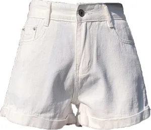 JEKE-DG Womens Ripped Hole Denim Shorts Summer Folded Hem Casual Short Jeans Fashion Distressed High Waisted Shorts