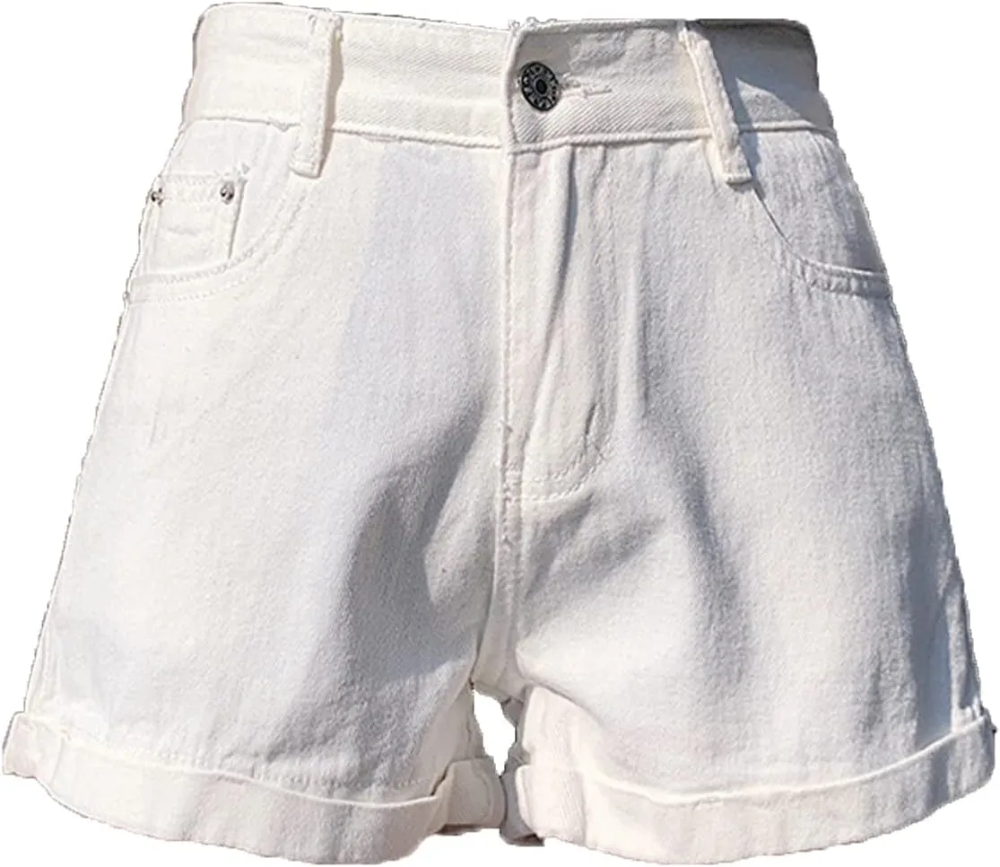 JEKE-DG Womens Ripped Hole Denim Shorts Summer Folded Hem Casual Short Jeans Fashion Distressed High Waisted Shorts