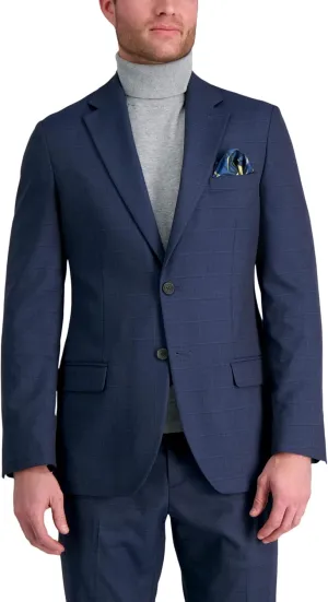 J.M. Haggar mens Premium Stretch Tailored Fit Suit Separates-pants & Jackets, Blue Heather Windowpane Print- Jacket, 44 Tall