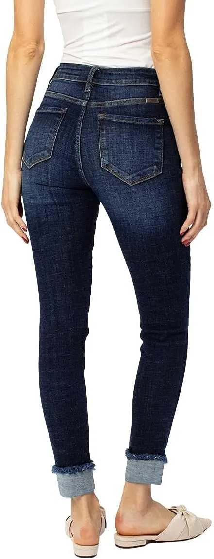 Kancan Women's High Rise Distressed Cuffed Ankle Skinny Jeans - KC7299