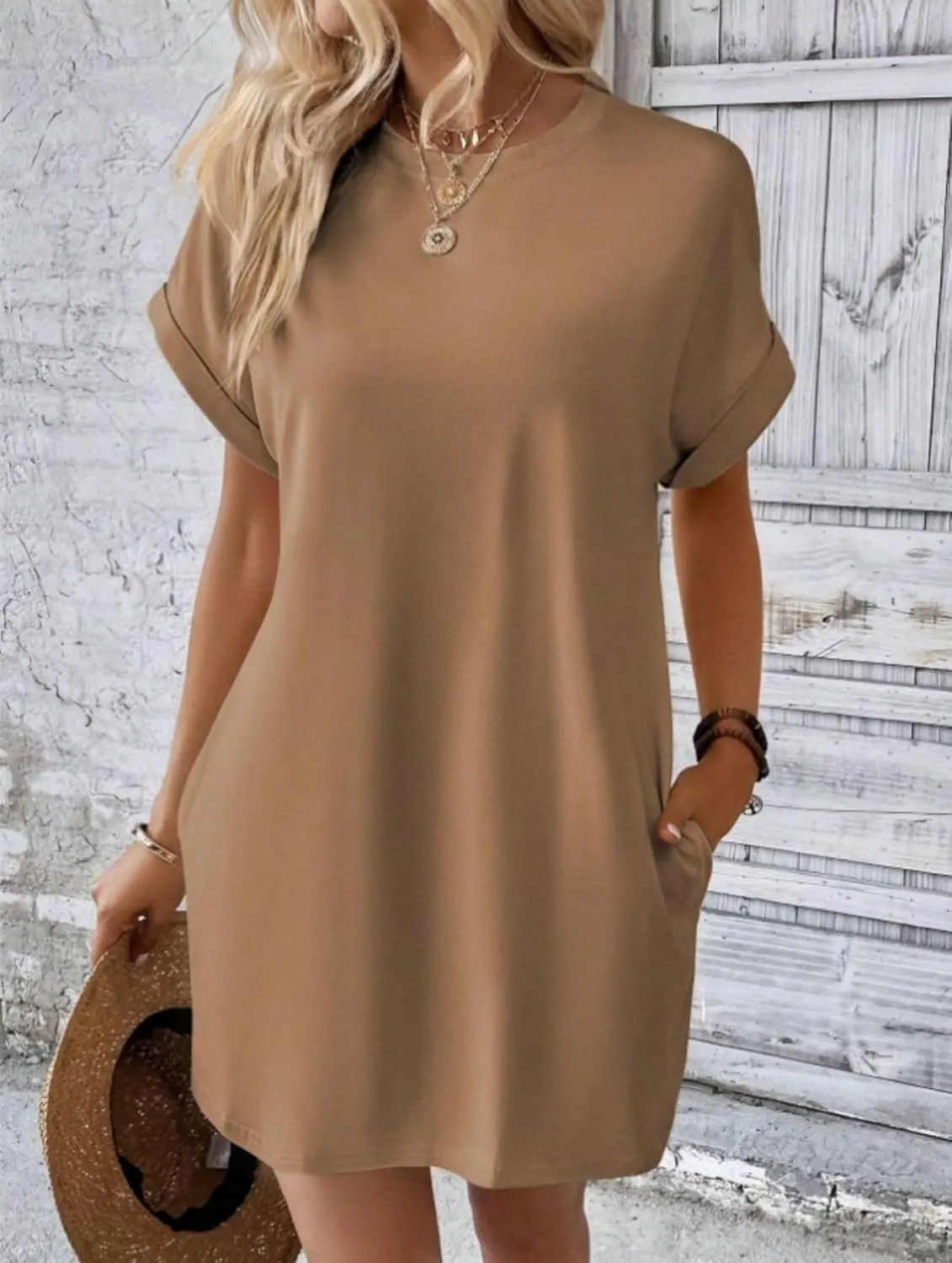 Kubbon Womens Casual Summer T Shirt Dress Short Sleeve Swing Midi Dresses Loose Flowy Dress Tunic Dresses with Pockets