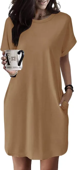 Kubbon Womens Casual Summer T Shirt Dress Short Sleeve Swing Midi Dresses Loose Flowy Dress Tunic Dresses with Pockets