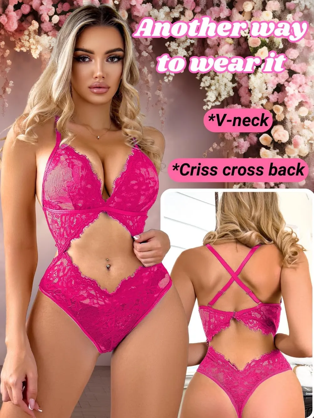 Lace Cutout Bodysuit, Sexy Lingerie For Women, Bridal Wedding Night, Teddy Floral Bride Exotic Sheer Mesh