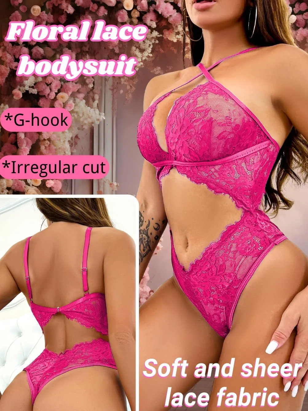 Lace Cutout Bodysuit, Sexy Lingerie For Women, Bridal Wedding Night, Teddy Floral Bride Exotic Sheer Mesh