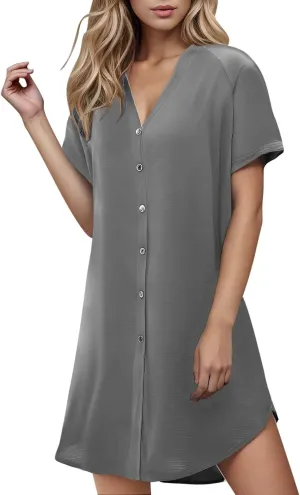 Lady's Casual Button Spring Summer Dress V Neck Solid Color Outwear Slimming Comfortable Trendy Women's Sundress