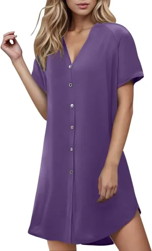 Lady's Casual Button Spring Summer Dress V Neck Solid Color Outwear Slimming Comfortable Trendy Women's Sundress