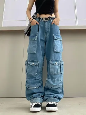 LAPRBY Women's Cargo Pants Y2K Clothing Multi-Pocket Relaxed Fit Jeans Grunge Clothes Alt Emo Hip Streetwear