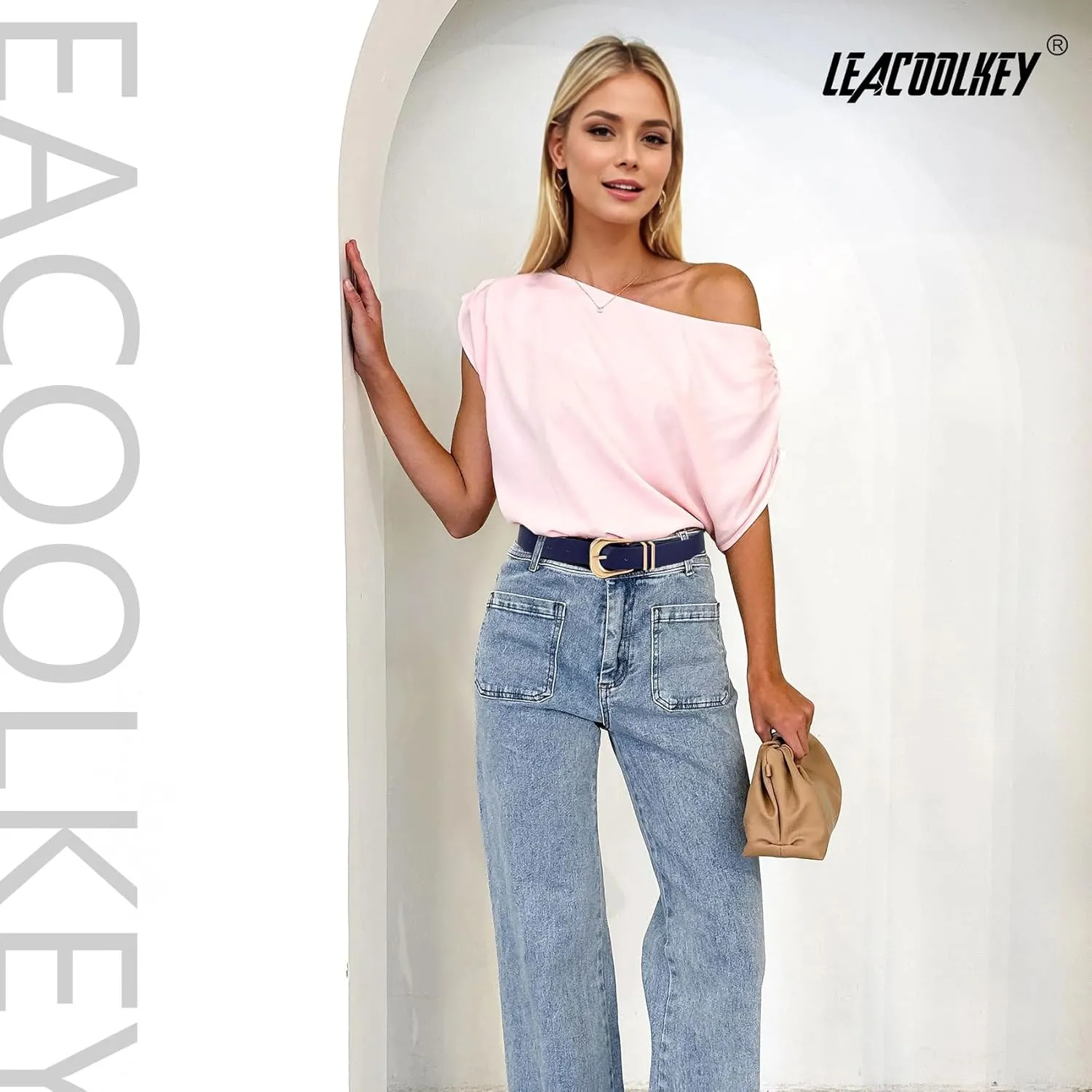 LEACOOLKEY Women's Fashion Leather Belt Ladies Casual Formal Waist Belts for Jeans Dress Pants