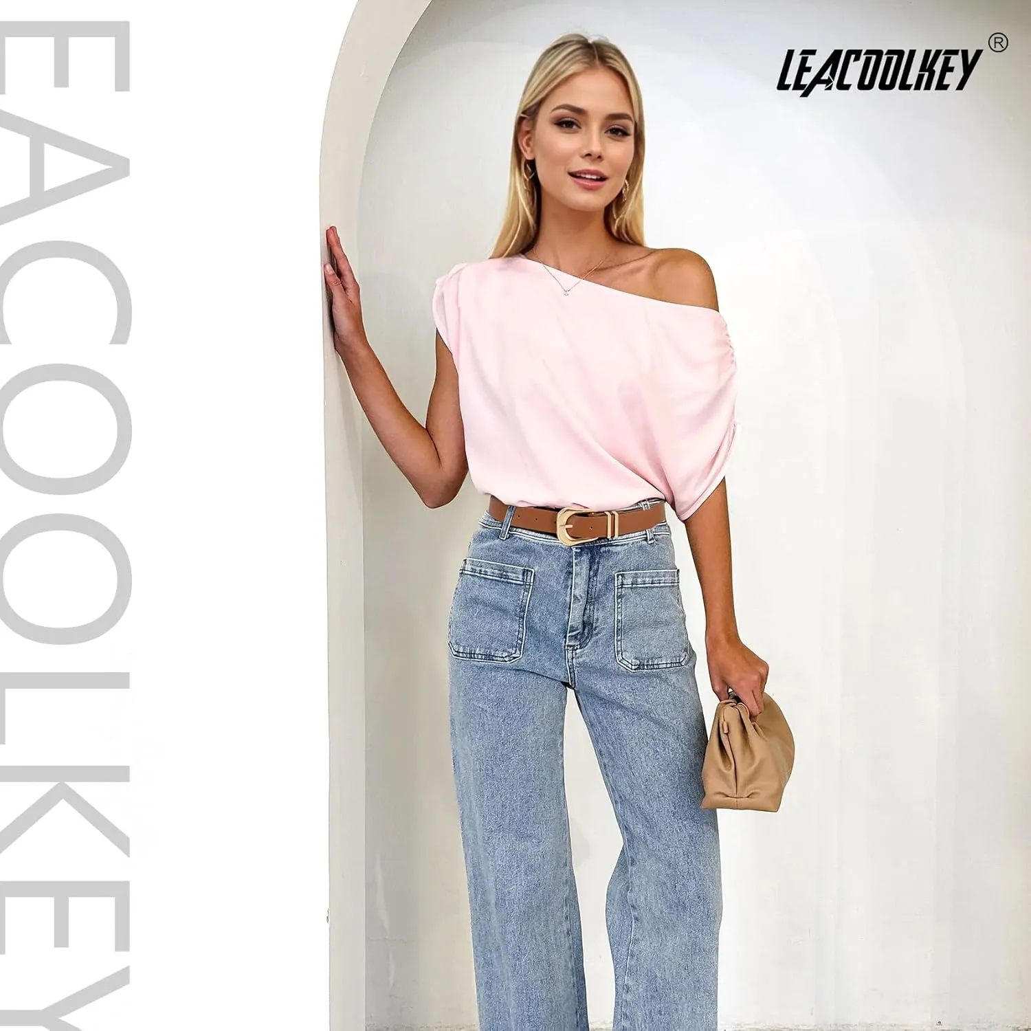 LEACOOLKEY Women's Fashion Leather Belt Ladies Casual Formal Waist Belts for Jeans Dress Pants