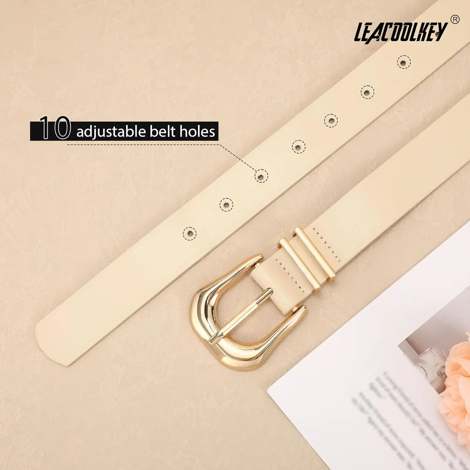 LEACOOLKEY Women's Fashion Leather Belt Ladies Casual Formal Waist Belts for Jeans Dress Pants