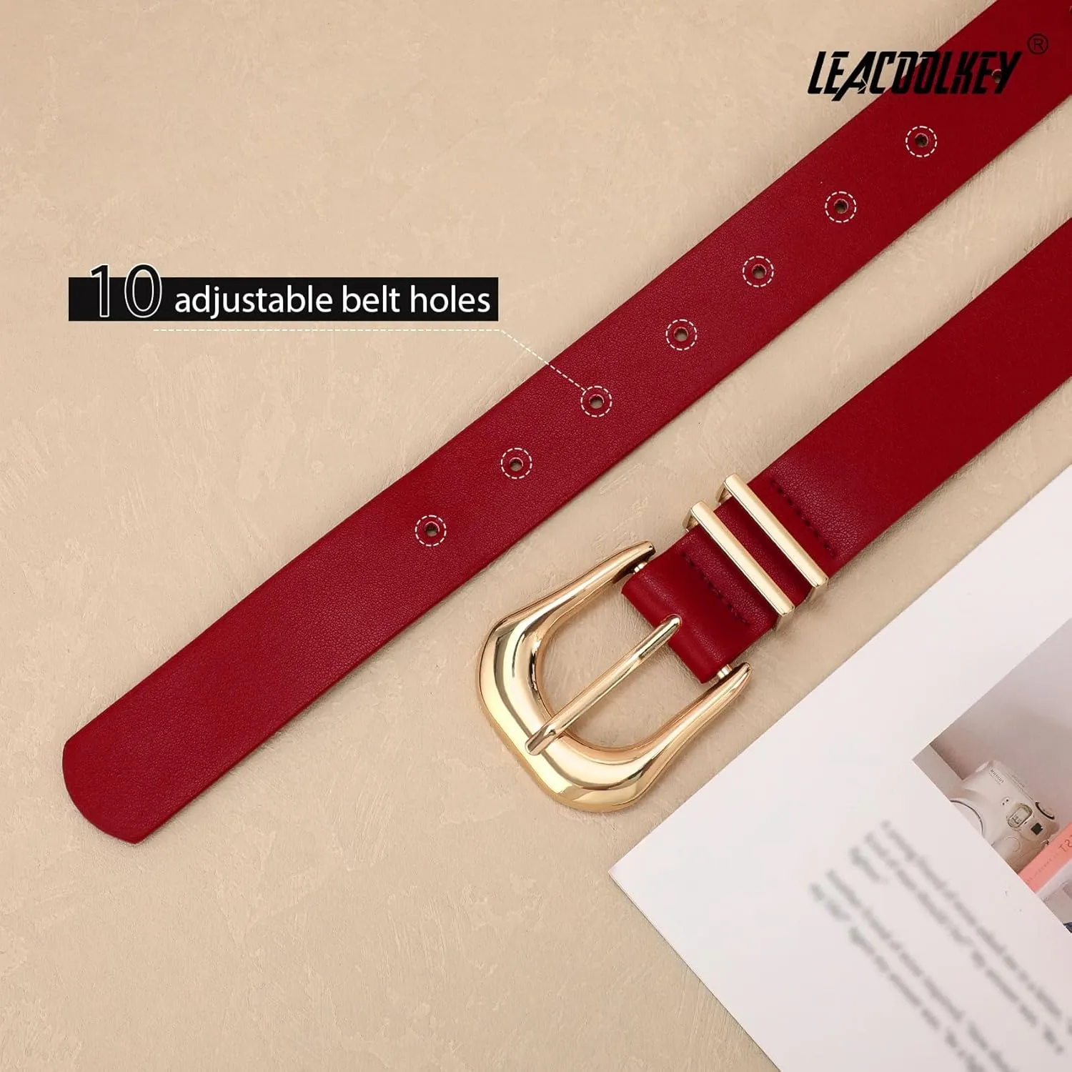 LEACOOLKEY Women's Fashion Leather Belt Ladies Casual Formal Waist Belts for Jeans Dress Pants