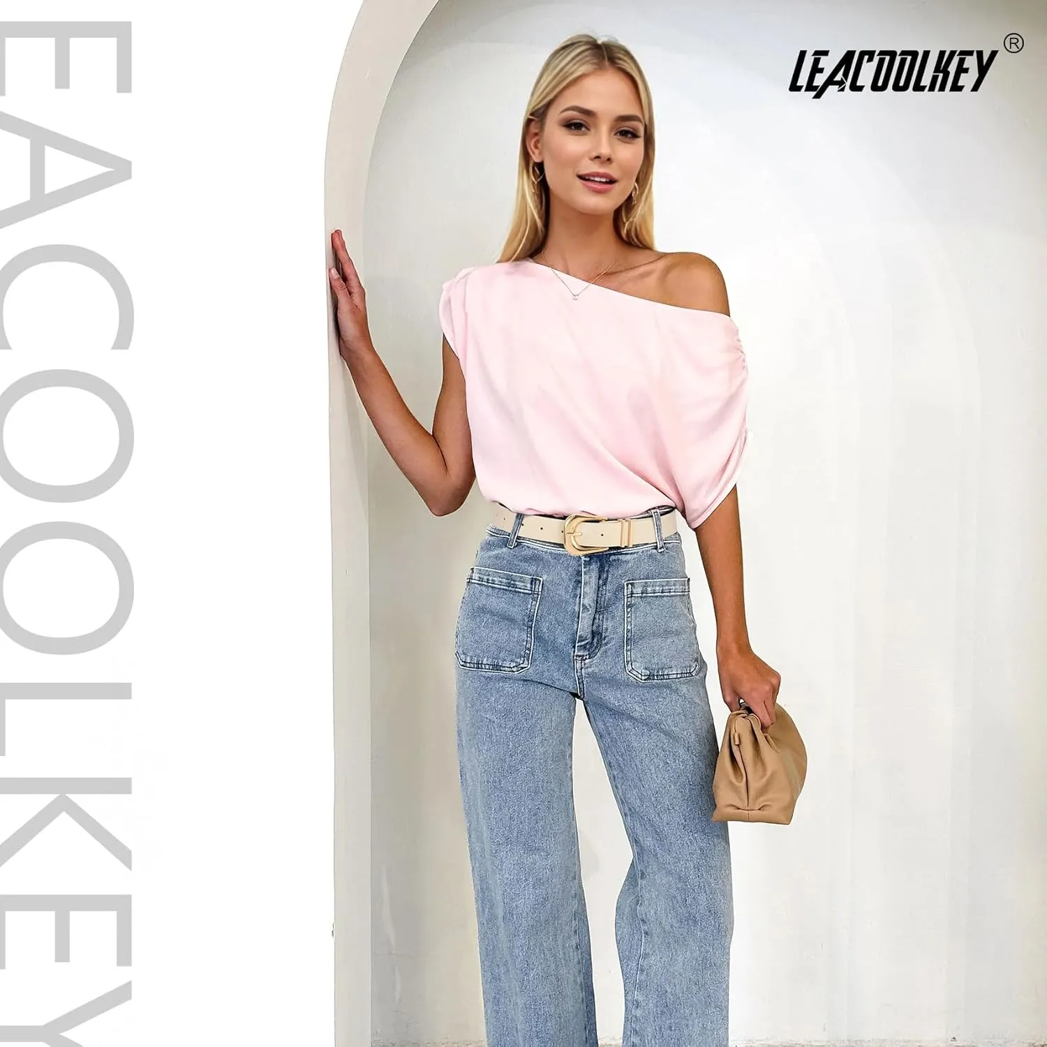 LEACOOLKEY Women's Fashion Leather Belt Ladies Casual Formal Waist Belts for Jeans Dress Pants