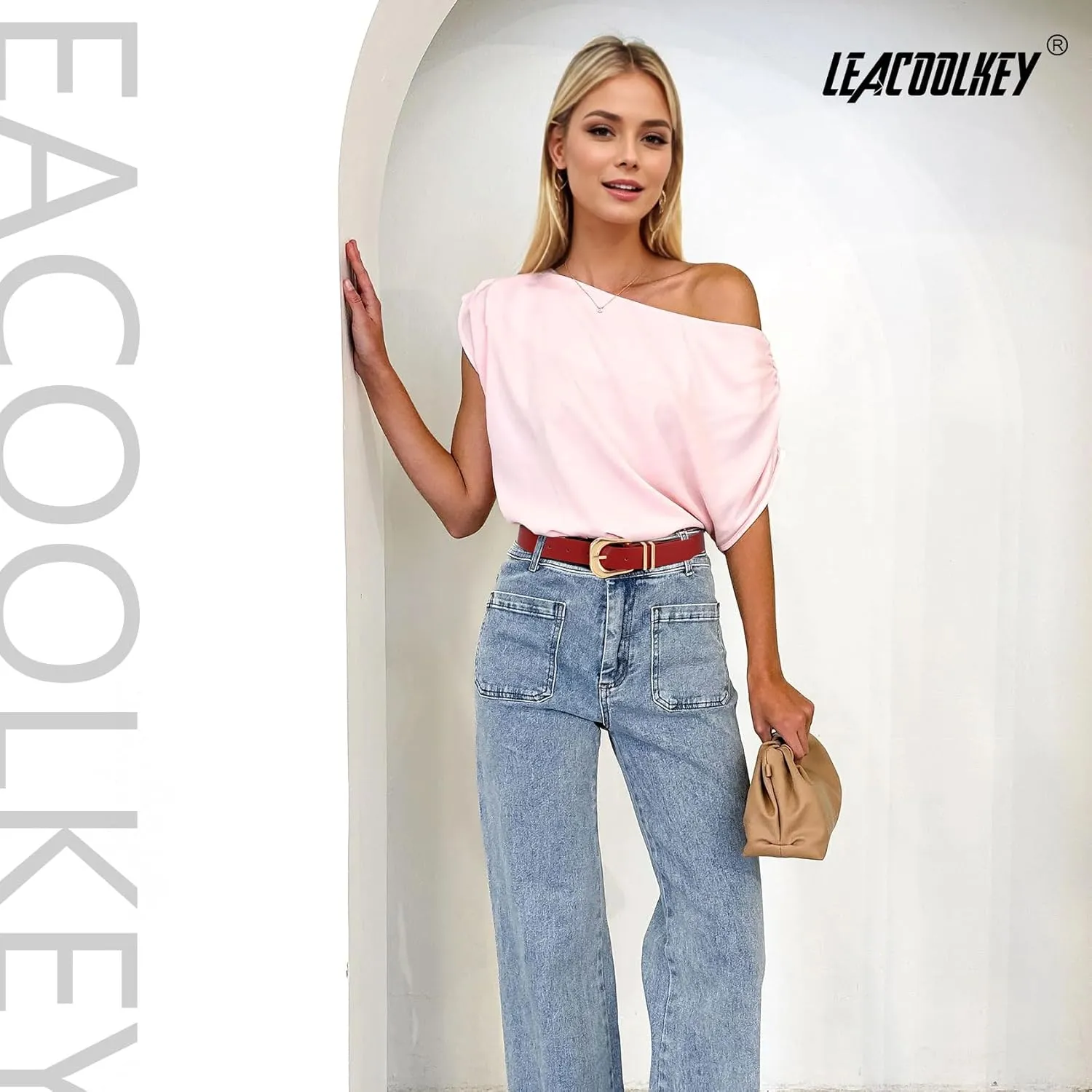LEACOOLKEY Women's Fashion Leather Belt Ladies Casual Formal Waist Belts for Jeans Dress Pants