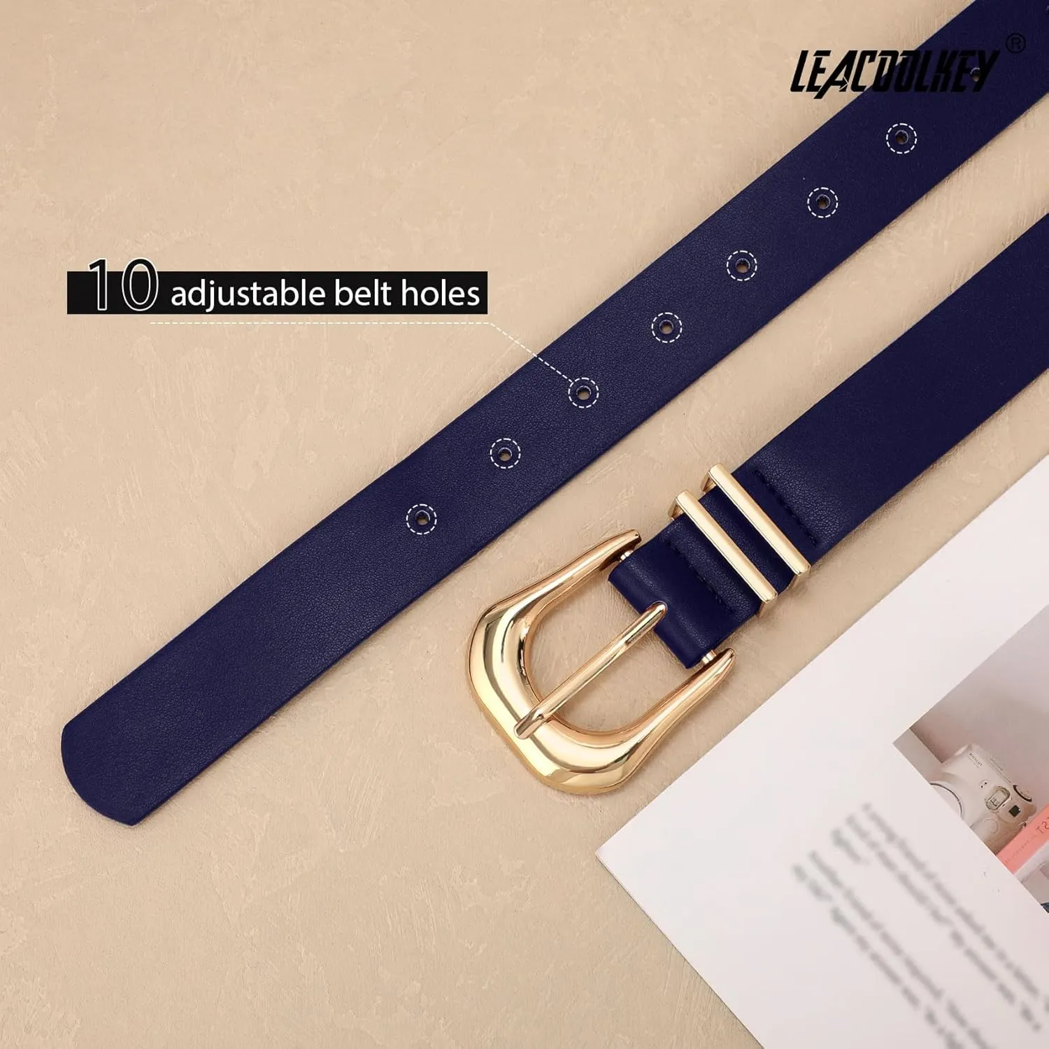 LEACOOLKEY Women's Fashion Leather Belt Ladies Casual Formal Waist Belts for Jeans Dress Pants